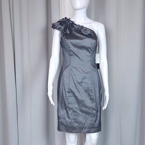 S.L. Fashions  Cap Slv Petal One Shldr Sheath Dress Size 8 Color is Nickel (NWT)